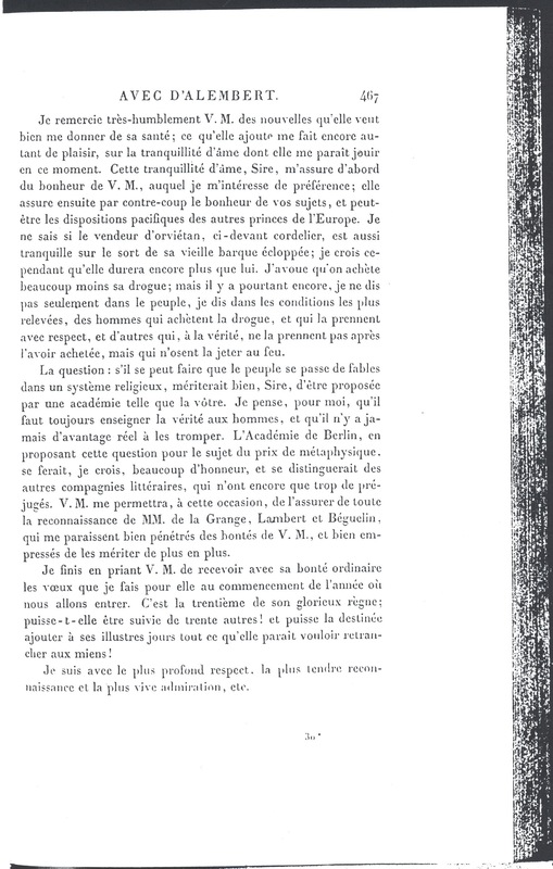 Lettre de D'Alembert à Frédéric II, 18 décembre 1769 Lettre de D'Alembert à Frédéric II, 18 décembre 1769