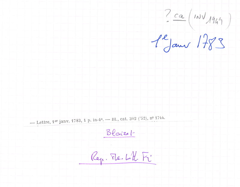 Lettre de D'Alembert à Non identifié, 1er janvier 1783 Lettre de D'Alembert à Non identifié, 1er janvier 1783