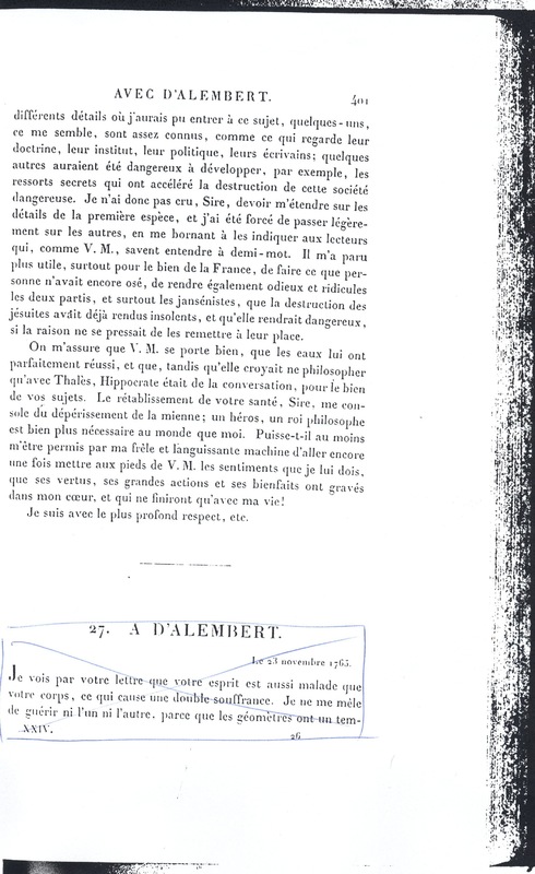 Lettre de D'Alembert à Frédéric II, 28 octobre 1765 Lettre de D'Alembert à Frédéric II, 28 octobre 1765