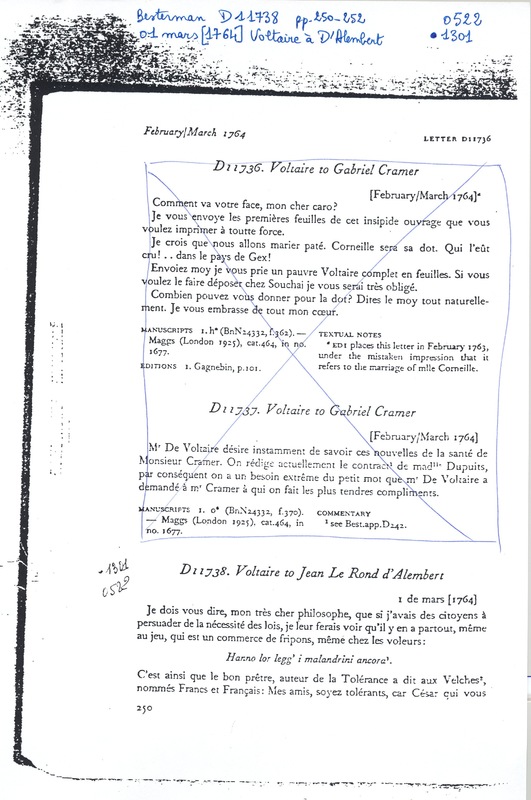 Lettre de Voltaire à D'Alembert, 1er mars 1764 Lettre de Voltaire à D'Alembert, 1er mars 1764