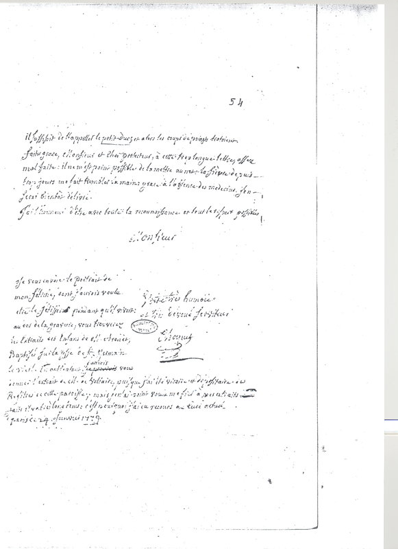 Lettre de Choquet à D'Alembert, 24 janvier 1779 Lettre de Choquet à D'Alembert, 24 janvier 1779