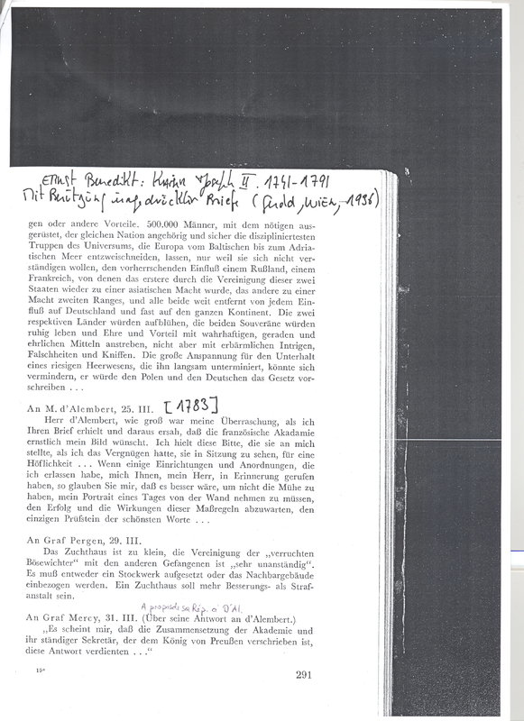Lettre de Joseph II à D'Alembert, 25 mars 1783 Lettre de Joseph II à D'Alembert, 25 mars 1783