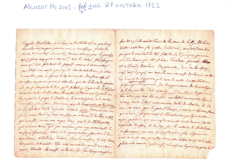 Lettre de D'Alembert à Duché, 27 novembre 1753 Lettre de D'Alembert à Duché, 27 novembre 1753