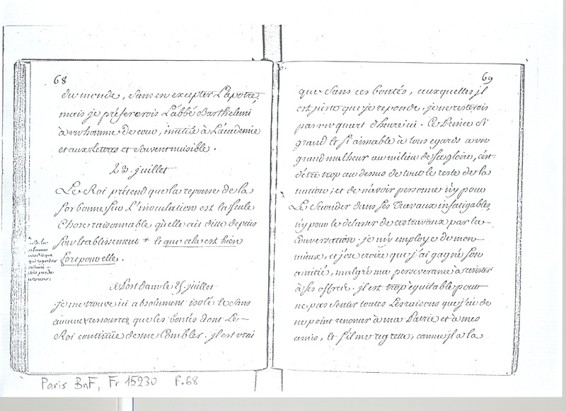 Lettre de D'Alembert à Mlle Lespinasse, 23 juillet 1763 Lettre de D'Alembert à Mlle Lespinasse, 23 juillet 1763