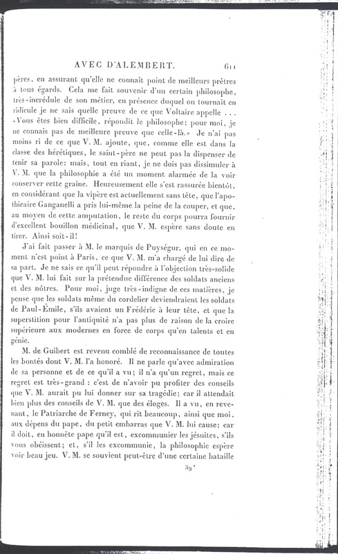 Lettre de D'Alembert à Frédéric II, 10 décembre 1773 Lettre de D'Alembert à Frédéric II, 10 décembre 1773