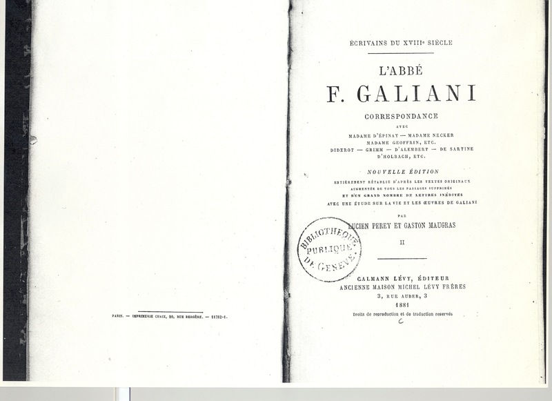 Lettre de Galiani à D'Alembert, 9 mai 1769 Lettre de Galiani à D'Alembert, 9 mai 1769