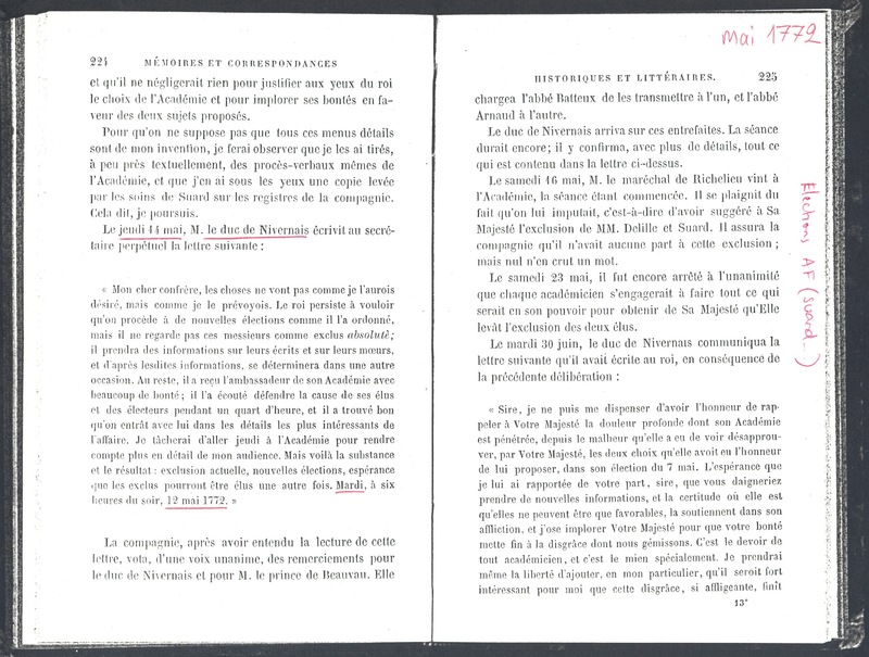 Lettre de Nivernais à D'Alembert, 12 mai 1772 Lettre de Nivernais à D'Alembert, 12 mai 1772