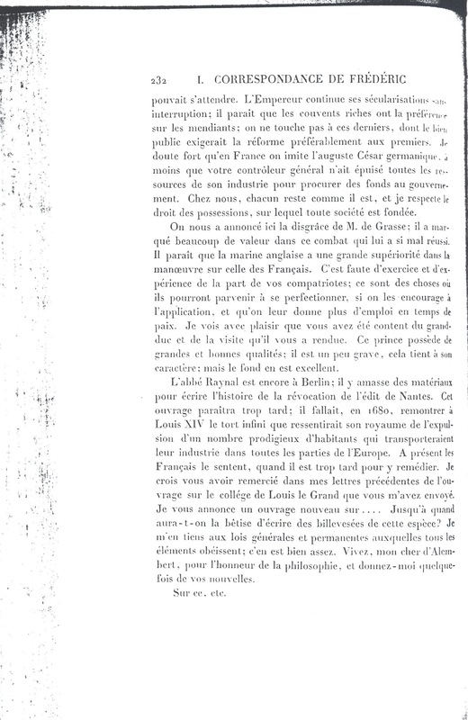 Lettre de Frédéric II à D'Alembert, 5 juillet 1782 Lettre de Frédéric II à D'Alembert, 5 juillet 1782