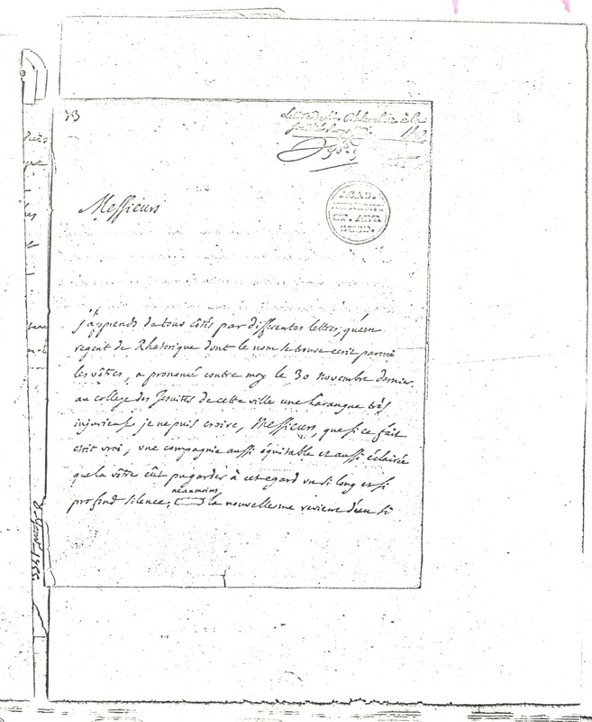 Lettre de D'Alembert à Societe Royale de Lyon, 30 janvier 1755 Lettre de D'Alembert à Societe Royale de Lyon, 30 janvier 1755