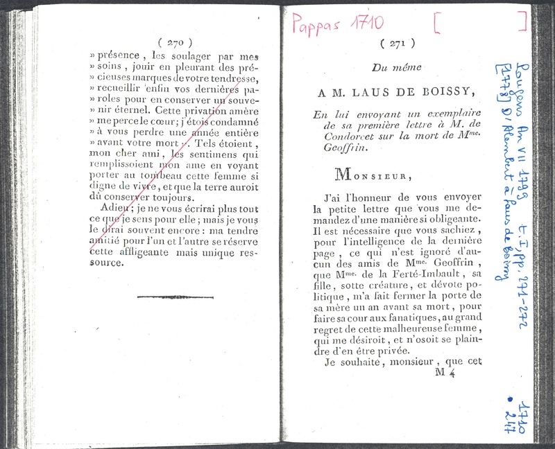 Lettre de D'Alembert à Laus de Boissy, 1777 Lettre de D'Alembert à Laus de Boissy, 1777