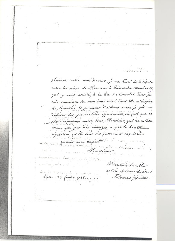 Lettre de Tolomas à D'Alembert, 25 février 1755