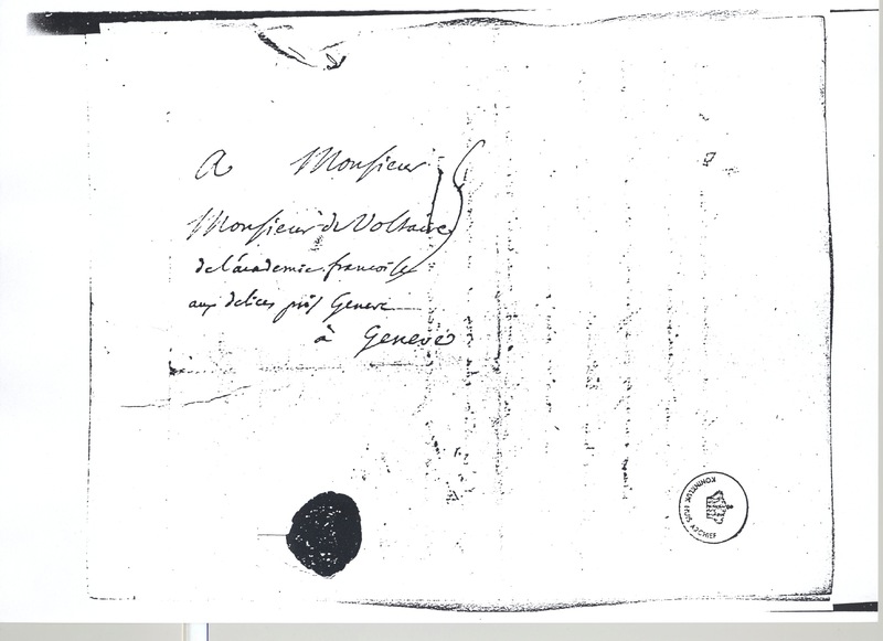 Lettre de D'Alembert à Voltaire, 10 octobre 1764 Lettre de D'Alembert à Voltaire, 10 octobre 1764