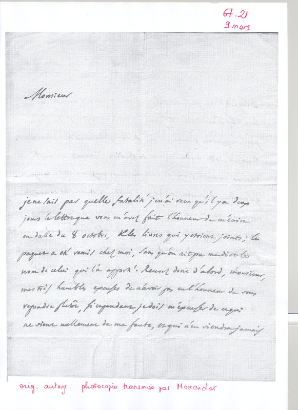 Lettre de D'Alembert à Allamand, 9 mars 1767 Lettre de D'Alembert à Allamand, 9 mars 1767