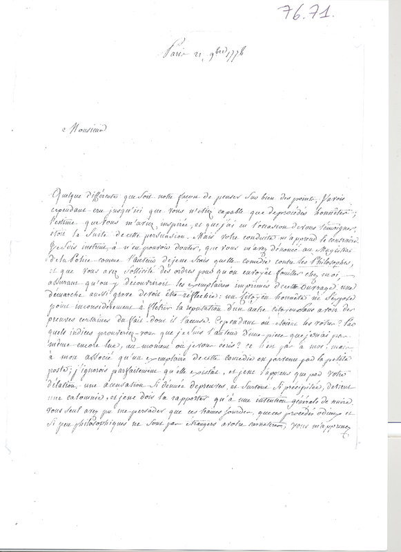 Lettre de Grosier à D'Alembert, 21 novembre 1776 Lettre de Grosier à D'Alembert, 21 novembre 1776
