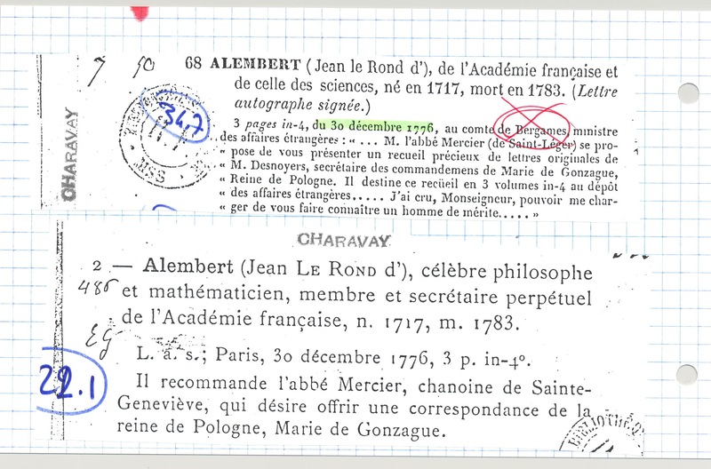 Lettre de D'Alembert à Vergennes, 30 décembre 1776 Lettre de D'Alembert à Vergennes, 30 décembre 1776
