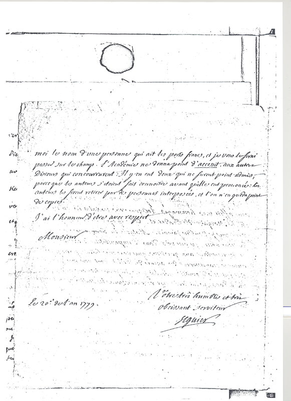 Lettre de Seguier à D'Alembert, 20 janvier 1779 Lettre de Seguier à D'Alembert, 20 janvier 1779
