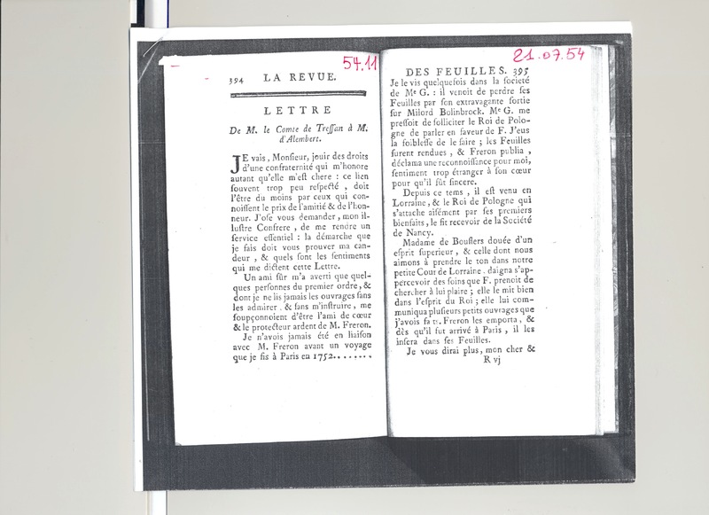 Lettre de Tressan à D'Alembert, 21 juillet 1754 Lettre de Tressan à D'Alembert, 21 juillet 1754