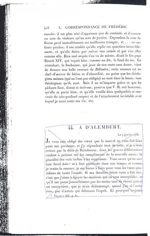 Lettre de D'Alembert à Frédéric II, 14 décembre 1767 Lettre de D'Alembert à Frédéric II, 14 décembre 1767