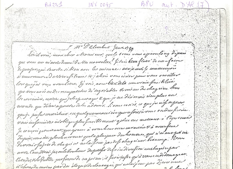 Lettre de Cramer à D'Alembert, 25 janvier 1750 Lettre de Cramer à D'Alembert, 25 janvier 1750