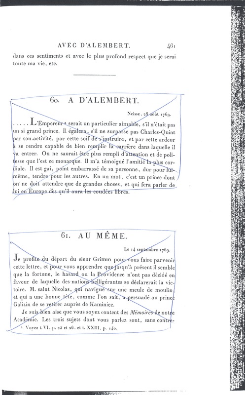 Lettre de D'Alembert à Frédéric II, 7 août 1769 Lettre de D'Alembert à Frédéric II, 7 août 1769