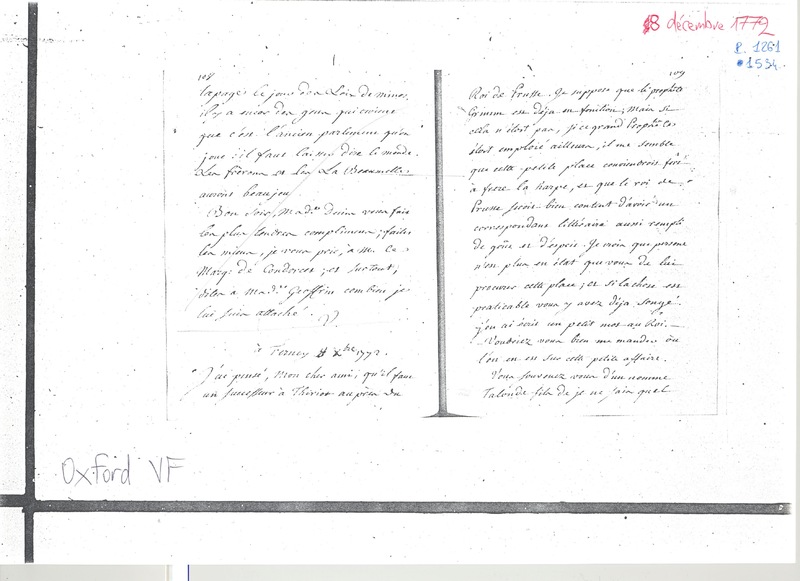 Lettre de Voltaire à D'Alembert, 8 décembre 1772 Lettre de Voltaire à D'Alembert, 8 décembre 1772