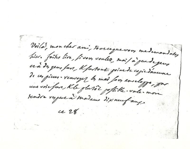 Lettre de D'Alembert à Rochefort d'Ally Jacques, 28 novembre 1768 Lettre de D'Alembert à Rochefort d'Ally Jacques, 28 novembre 1768