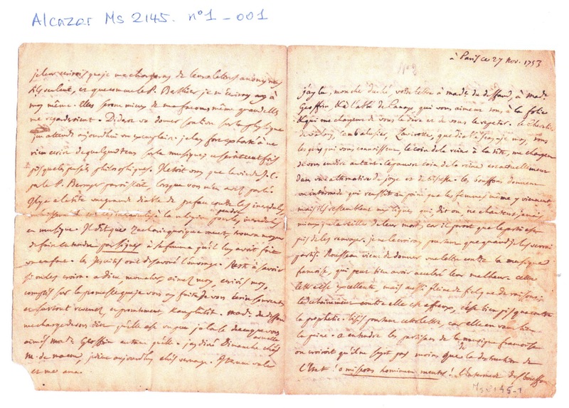 Lettre de D'Alembert à Duché, 27 novembre 1753 Lettre de D'Alembert à Duché, 27 novembre 1753