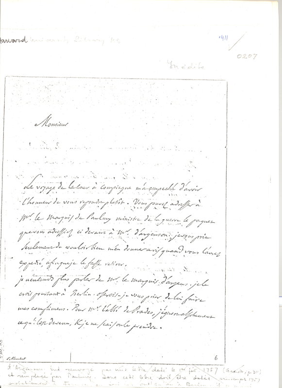 Lettre de D'Alembert à Formey, juillet 1757 Lettre de D'Alembert à Formey, juillet 1757