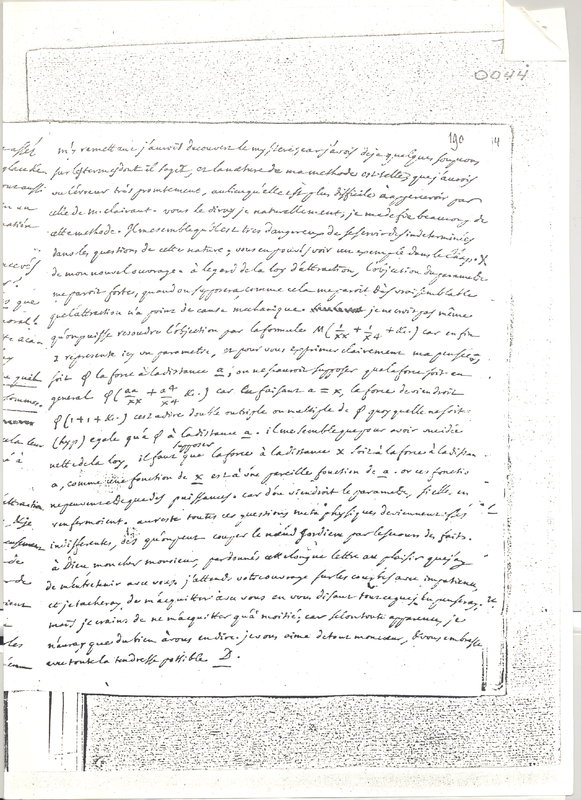 Lettre de D'Alembert à Cramer, 21 septembre 1749 Lettre de D'Alembert à Cramer, 21 septembre 1749