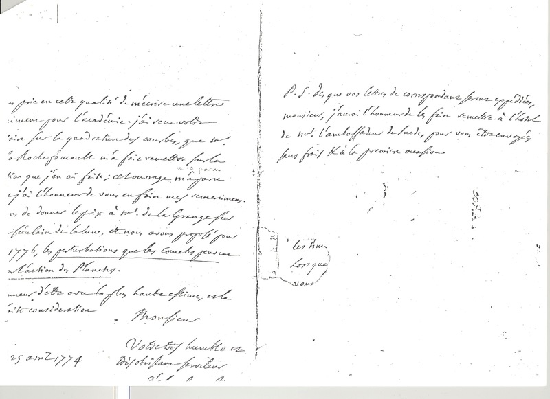 Lettre de D'Alembert à Melanderhjelm, 25 avril 1774 Lettre de D'Alembert à Melanderhjelm, 25 avril 1774