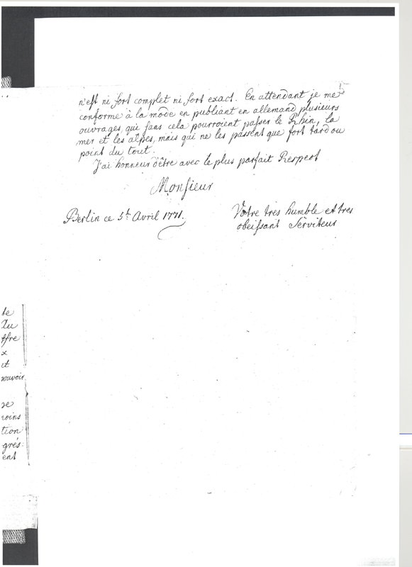 Lettre de Lambert Jean Henri à D'Alembert, 5 avril 1771 Lettre de Lambert Jean Henri à D'Alembert, 5 avril 1771