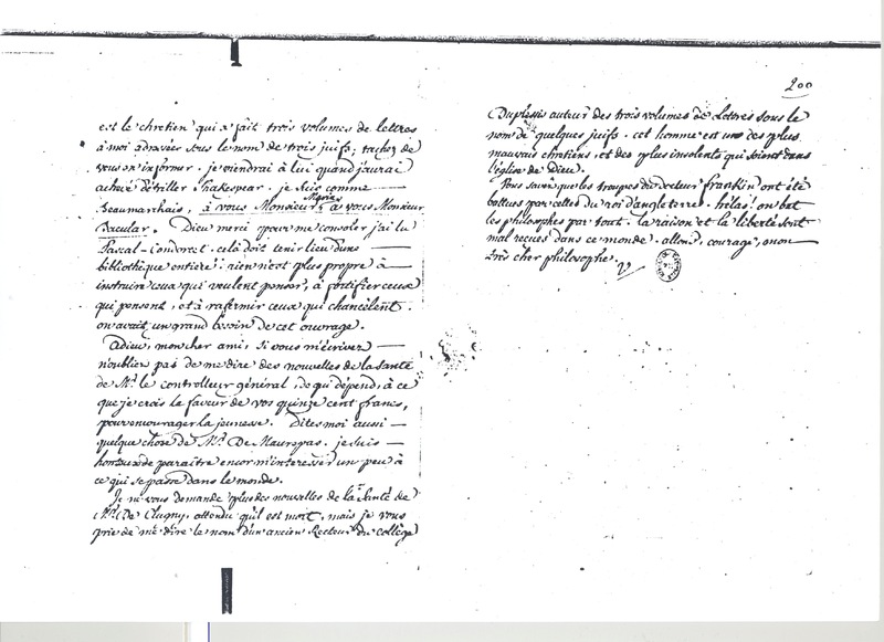 Lettre de Voltaire à D'Alembert, 22 octobre 1776