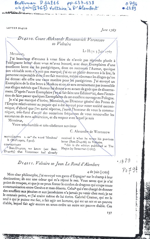 Lettre de Voltaire à D'Alembert, 4 juin 1767 Lettre de Voltaire à D'Alembert, 4 juin 1767