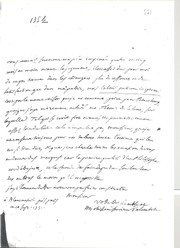 Lettre de D'Alembert à Euler Leonhard, 10 septembre 1751 Lettre de D'Alembert à Euler Leonhard, 10 septembre 1751