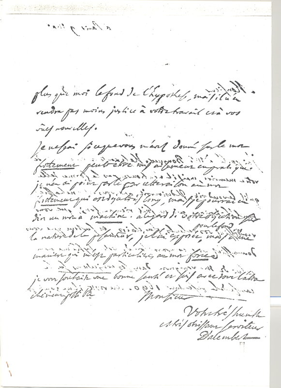 Lettre de D'Alembert à Lesage Georges Louis, 9 mai 1757 Lettre de D'Alembert à Lesage Georges Louis, 9 mai 1757