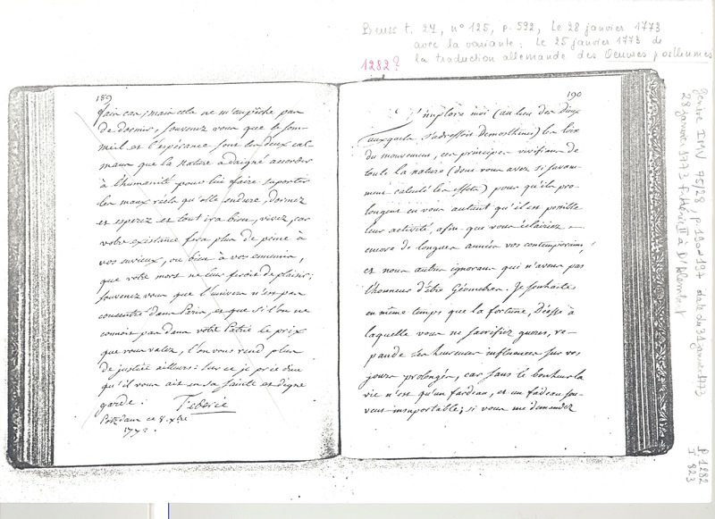 Lettre de Frédéric II à D'Alembert, 28 janvier 1773 Lettre de Frédéric II à D'Alembert, 28 janvier 1773