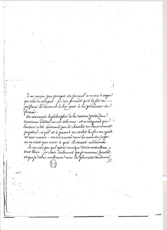 Lettre de Voltaire à D'Alembert, 8 avril 1777 Lettre de Voltaire à D'Alembert, 8 avril 1777