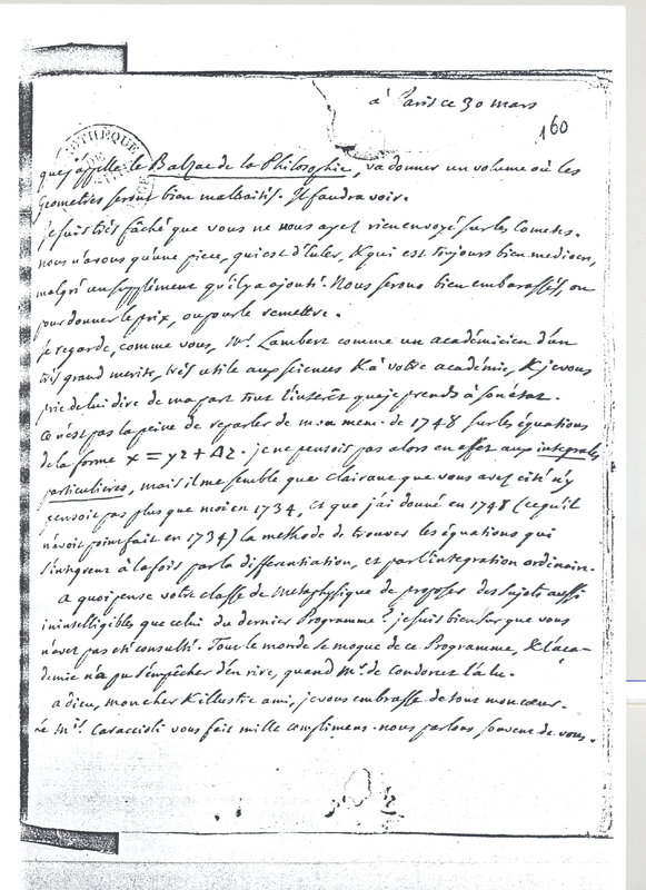 Lettre de D'Alembert à Lagrange, 22 septembre 1777 Lettre de D'Alembert à Lagrange, 22 septembre 1777