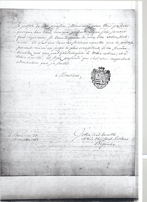 Lettre de Beguelin à D'Alembert, 20 novembre 1767 Lettre de Beguelin à D'Alembert, 20 novembre 1767