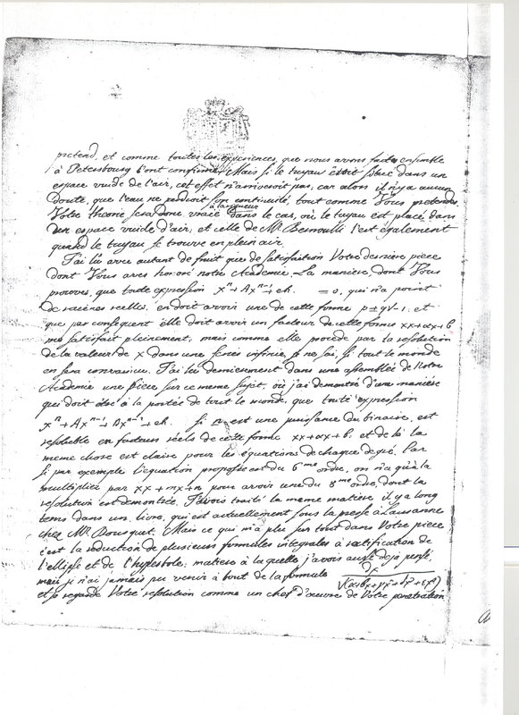 Lettre de Euler Leonhard à D'Alembert, 29 décembre 1746 Lettre de Euler Leonhard à D'Alembert, 29 décembre 1746
