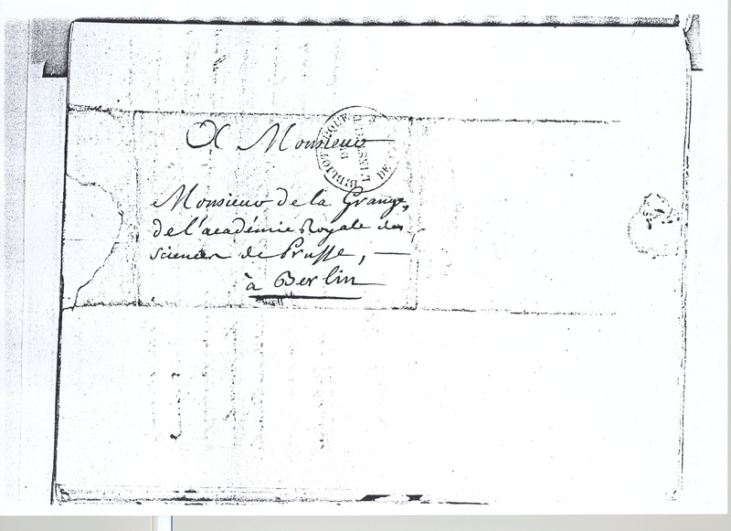 Lettre de D'Alembert à Lagrange, 29 avril 1768 Lettre de D'Alembert à Lagrange, 29 avril 1768