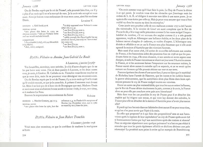 Lettre de Voltaire à D'Alembert, 3 janvier 1758 Lettre de Voltaire à D'Alembert, 3 janvier 1758