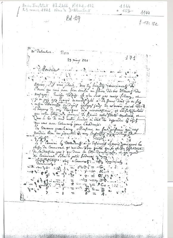 Lettre de Nau à D'Alembert, 23 mai 1771 Lettre de Nau à D'Alembert, 23 mai 1771