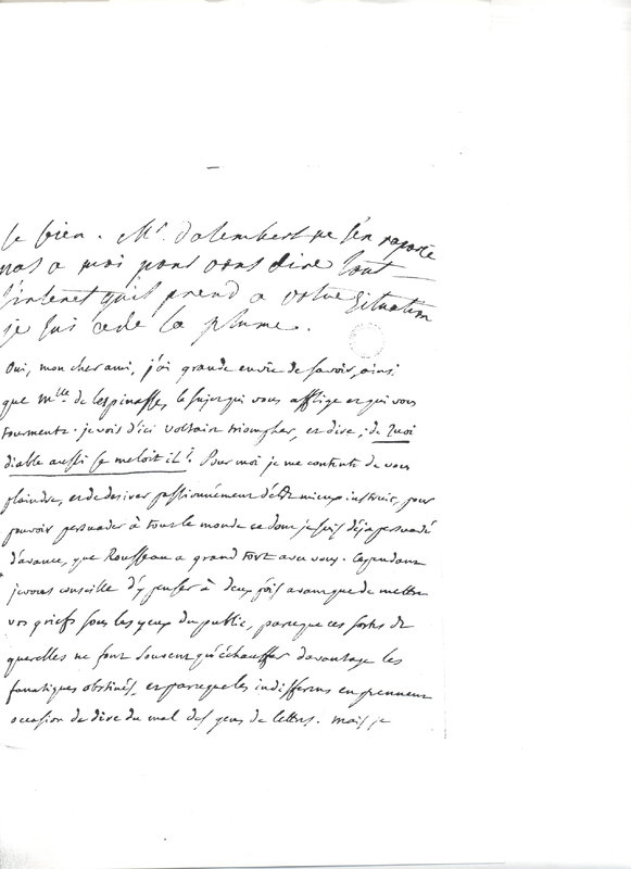 Lettre de D'Alembert et Mlle de Lespinasse à Hume David, 6 juillet 1766 Lettre de D'Alembert et Mlle de Lespinasse à Hume David, 6 juillet 1766