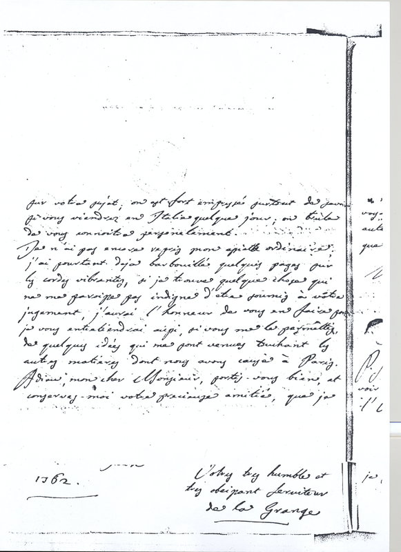 Lettre de Lagrange à D'Alembert, 30 mai 1764