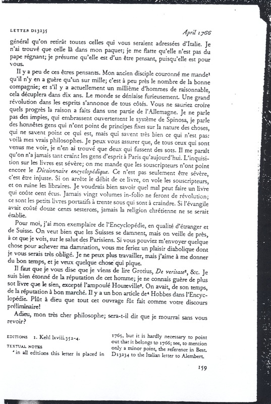 Lettre de Voltaire à D'Alembert, 5 avril 1766 Lettre de Voltaire à D'Alembert, 5 avril 1766