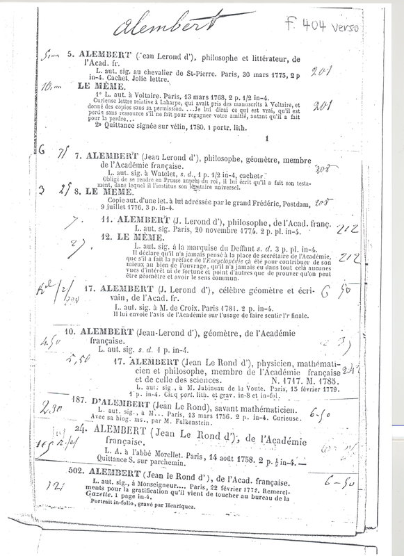 Lettre de D'Alembert à Non identifié, 20 novembre 1774 Lettre de D'Alembert à Non identifié, 20 novembre 1774