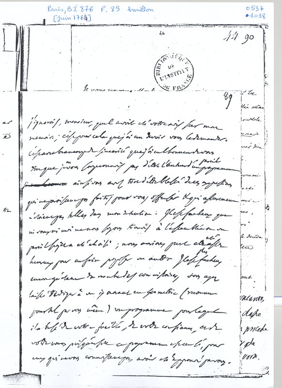 Lettre de D'Alembert à Clairaut, juin 1764