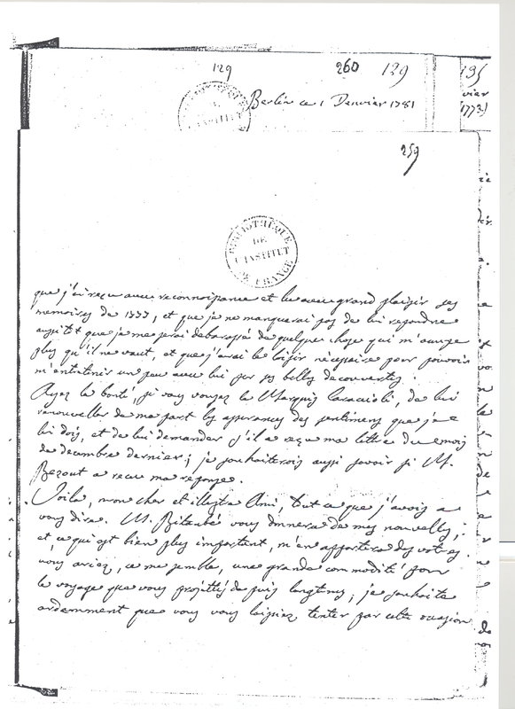 Lettre de Lagrange à D'Alembert, 20 mars 1780 Lettre de Lagrange à D'Alembert, 20 mars 1780