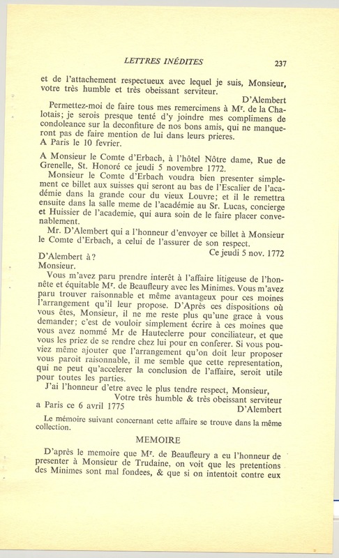 Lettre de D'Alembert à Boissy d'Anglas, 9 octobre 1775 Lettre de D'Alembert à Boissy d'Anglas, 9 octobre 1775